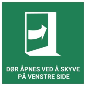 Dør åpnes ved å skyve på venstre side – ISO 7010